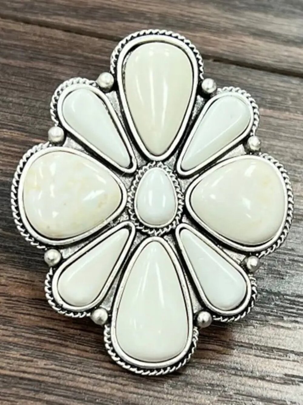 Western White Stone Cluster Statement Ring Adjustable Boho Rodeo Cowgirl Ring